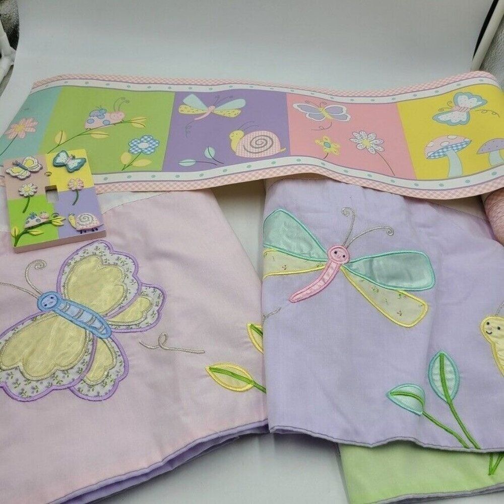 Pastel Wallpaper Border Curtain Valance Ceramic Light Cover Floral Butterfly Lot